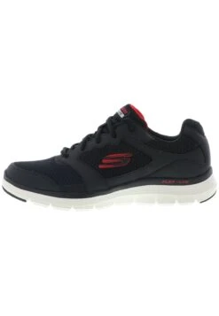 Trainers - Black Leather/Mesh/Pu/Red Trim